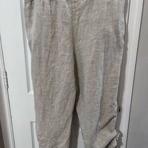Chicos Womens 3 US 16 Casual Linen Pants adjustable cinch tie pull on pockets